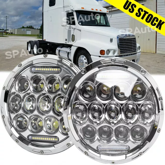 Pair For Freightliner Century Class 7inch Round LED Headlights Hi/Lo Beam Light