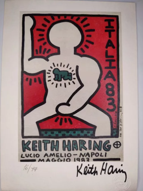 Keith Haring COA Vintage Signed Art Print on Paper Limited Edition Signed Litho