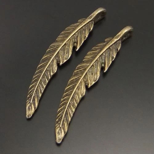 20 Stück Antiqued Bronze Schön Feder Charms Dangles Anhänger 37x8mm 02065