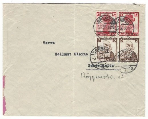 Deutsches Reich aus 1941/42 MiNr. 588, 593 MHB 56 Herzstück aus dem Bogen Bremen