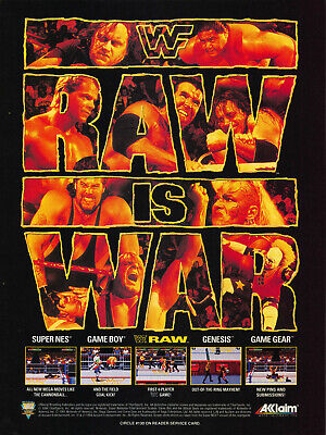 1994 Vintage Print Ad WWF Raw Is War Video Game Wrestling Genesis Game Gear Snes