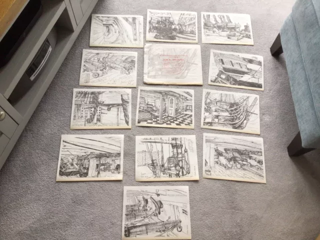 Vintage 12 Hms Victory Drawings Royal Navy Naval Portsmouth  Nelson Warship