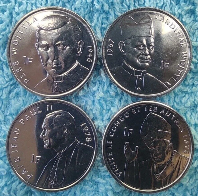 CONGO, REP. DEMOCRATIC Series of 4 values of 1 franc 2004 John Paul II (SC/UNC