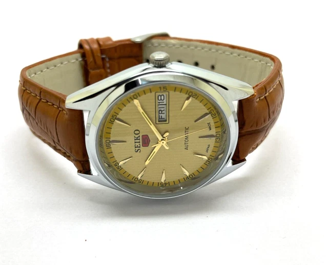 Seiko 5 Automatico Uomo Dorato Quadrante Uomo Orologio da Polso Corsa Ordine