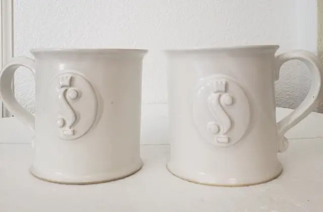 BENNINGTON POTTERS Set of 2 Mugs LARGE White Coffee Cups 1736 VERMONT USA 2