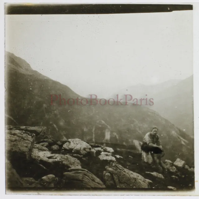 FRANCE Col de l’Iseran Savoie 1929 Photo Stereo Plaque de verre Vintage
