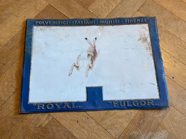 Targa in latta litografata-Royal Fulgor-Polverifici Italiani Riuniti Milano 1930