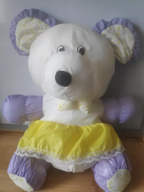 Peluche doudou ours souris blanc mauve jaune coeurs style Puffalump