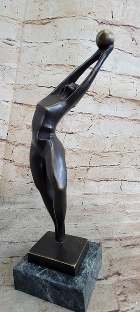 Vtg Abstract Mid Century Modern Brutalist Bronze Basketball Sports Art Sculpture