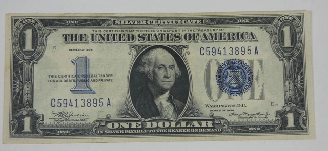 Series 1934 Blue Seal $1 Silver Certificate Note ALMOST UNC  Fr#1606 ~ Prob Free