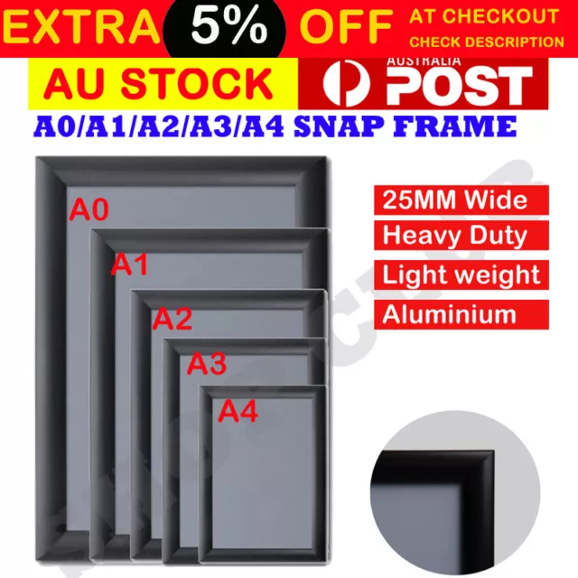 A0 A1 A2 A3 A4 Aluminum Snap poster frame Sign holder wall mount Black NEW