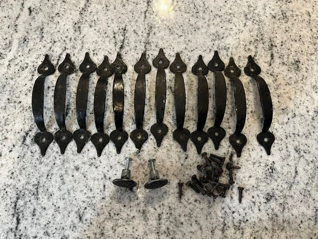 14 Vintage 50's Mid Century Colonial Hammered Wrought Iron Cabinet Pulls