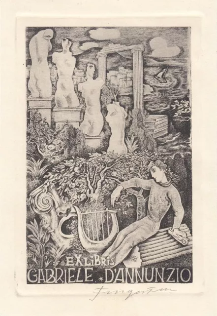 Exlibris Ex Acquaforte Michel Fingesten (1884-1943) D`Annunzio Antico Atto