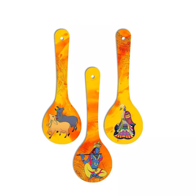 Hindu Religiös Kunst Holz Wandbehang Löffel für Heimbüro Dekor Set Mit 3
