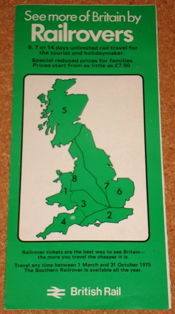 Rail Rover Maps BRITISH RAIL RAILROVERS - 1975 map/fares brochure & order form £3.28 ...