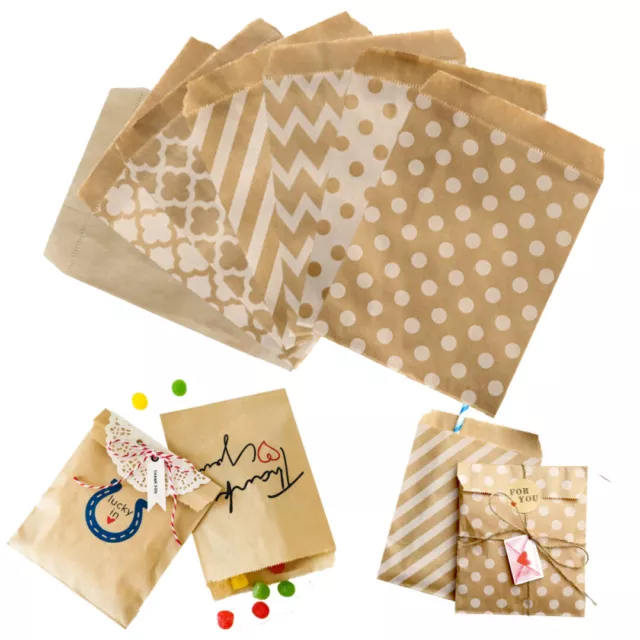 50 Kraft Paper Lolly Candy Buffet Bags Wedding Party Food Packaging Treat Bag