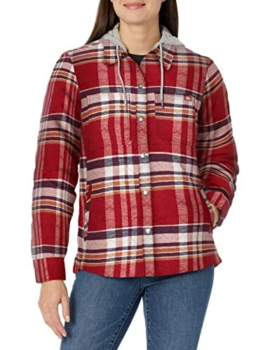 Dickies Women’s Flannel Hooded Shirt Jacket, Boyfriend Aged Brick Plaid, S