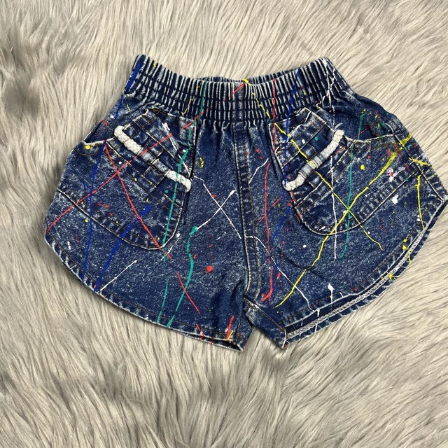 Vintage 80s Denim Splatter Paint Toddler Shorts