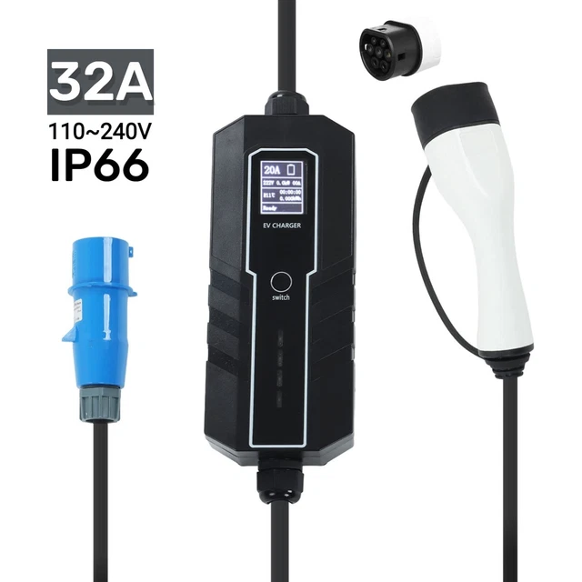 Caricabatterie portatile livello 2 EV 32A 240 V EVSE stazione di ricarica veicolo elettrico 5 m