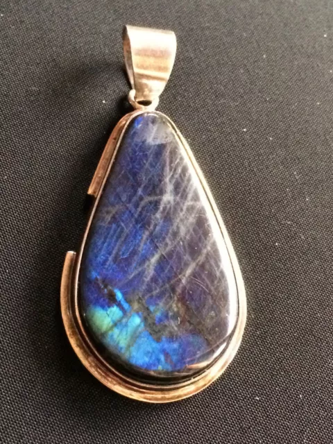 Pendente labradorite in argento 925 minerale blu verde ciondolo vintage P46