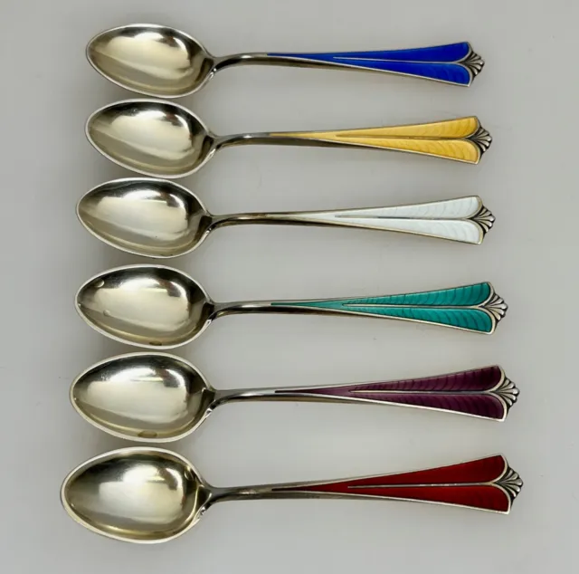 David Andersen Norway Sterling Silver Enamel 6 Demitasse Coffee Spoons - 89742