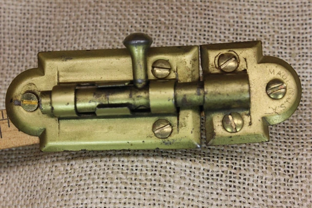 Old Security Lock Window Door Slide Barrel Bolt Satin Brass 3 3/4” Vintage