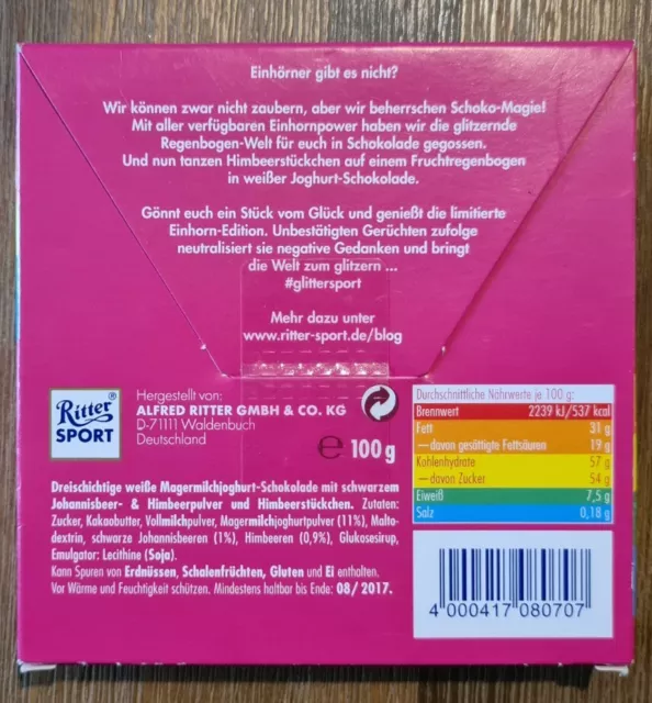 Ritter Sport Einhorn Schokolade Unicorn Chocolate Original NEU OVP MHD 08/2017 2