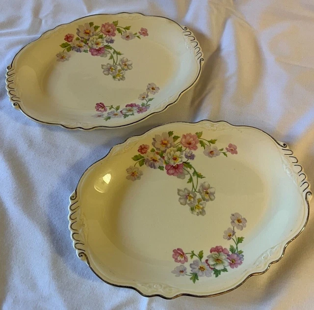Set of 2 Vtg Homer Laughlin Virginia Rose 11.5" Serving Platters Oval *READ Cond