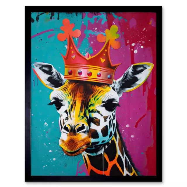 King Queen Giraffe Wearing a Crown Modern Pop Art Framed Art Picture Print 12x16
