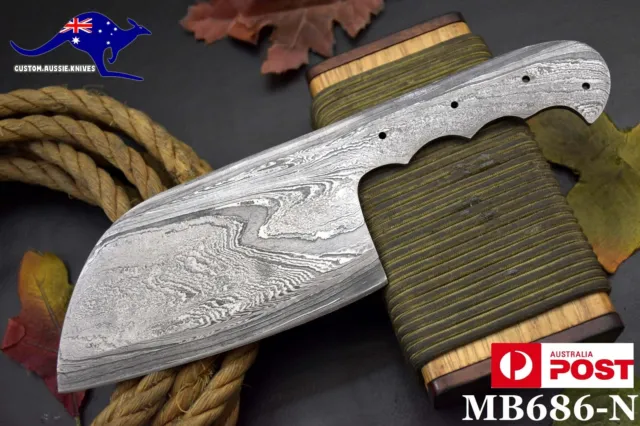 Custom San Mai Damascus Steel Blank Blade Cleaver Hunting Knife Handmade MB686-N