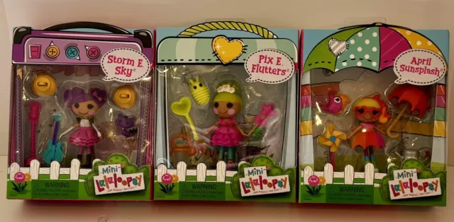 x3 Mini Lalaloopsy Dolls Bundle | Pix E Flutters, Storm E Sky, April Sunsplash