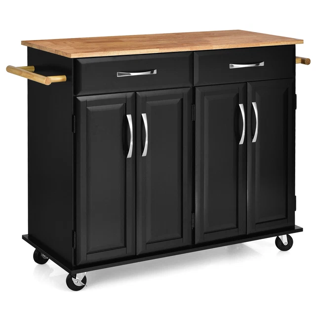 COSTWAY ROLLING KITCHEN Island Cart 4Door Buffet W/ Racks