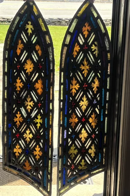 Antique Gothic Fired Leaded Stained Glass Church Windows, Kites, Set(2) Phila Pa
