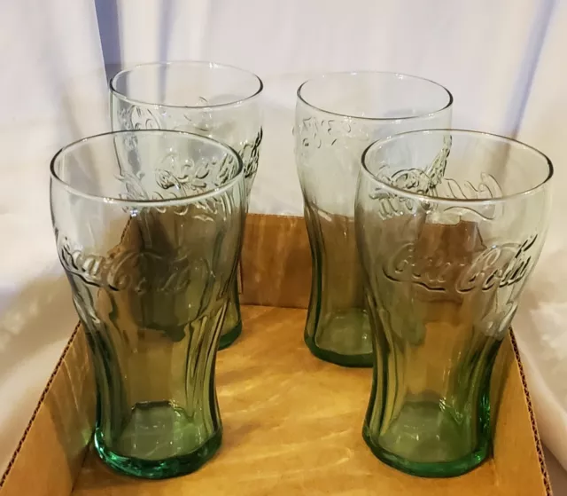 Vintage Coca-Cola Green Glass Contour Glasses Set Of 4