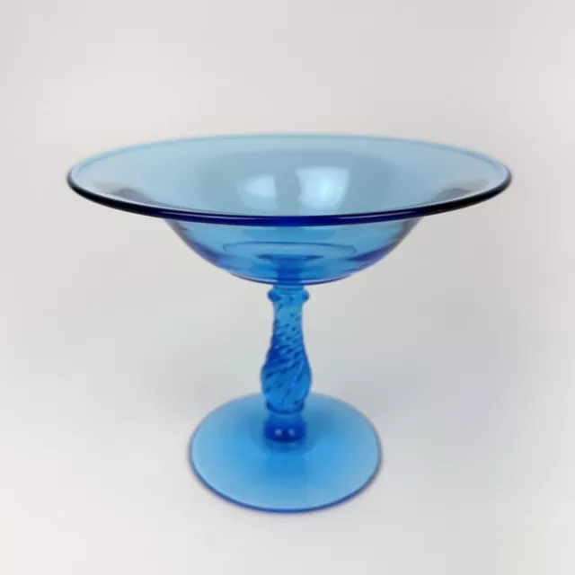 Vintage Fostoria Blue Glass Compote Twist Stem Pedestal Bowl 1920’s