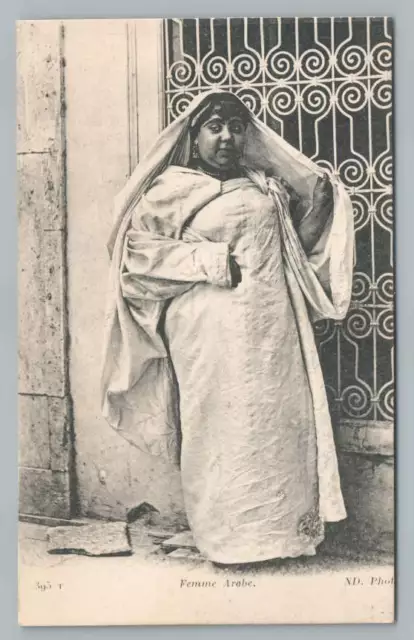 Arab Woman in Tunic ~ Antique Fat Lady Postcard Morocco ~1910s