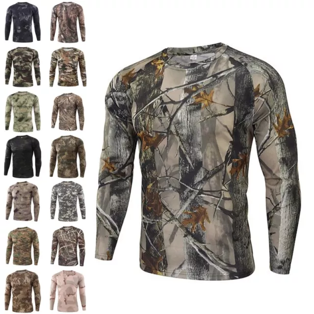 Mens Long Sleeve Camouflage Crew Neck T Shirt Casual Slim Fit Pullover Camo Tops