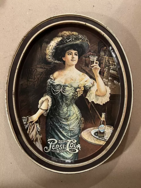 Pepsi Cola Oval Tin Decor Vintage Victorian Lady Drinking Sign Fabcraft Inc.