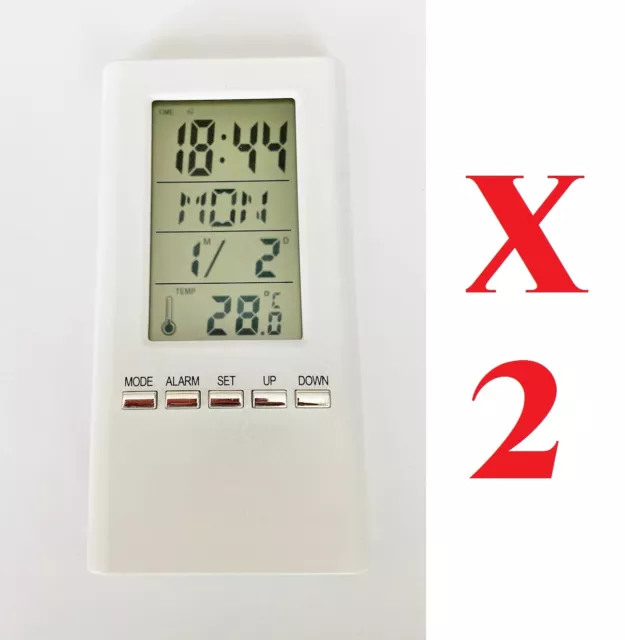 2  X Reloj De Sobremesa Alarma Calendario Termometro Cronometro Temperatura