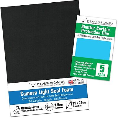 5 X Pellicola di protezione dell'otturatore fatta in UK Luce Seal Schiuma 2mm 21cm x 15cm Bundle 