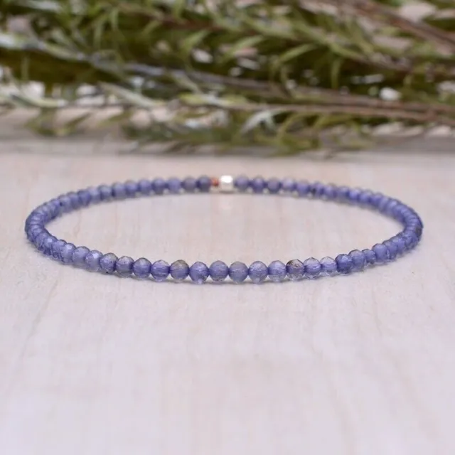 Bracelet extensible en Tanzanite, petites perles rondes à facettes de 2MM,...