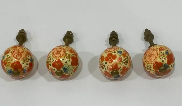 Hand Painted Floral Door Knob/Cabinet Pulls With Brass Hardware Set Of 4 India