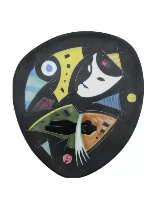 Assiette ceramique emaillee decor masque stylise vers 1950 no Miro