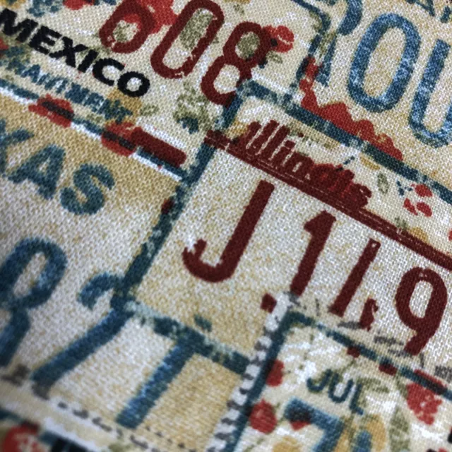 Fat Quarter FQ Vintage Colored License Plates Teal Rust Cotton Fabric Material