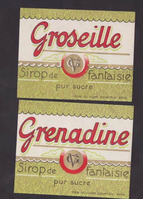 2 Anciennes étiquettes  BN44991 Sirop de groseille et de grenadine