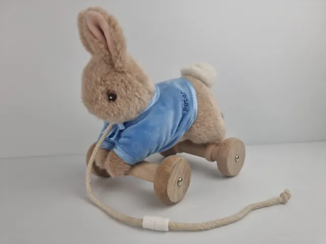 Beatrix Potter Peter Rabbit Pull Along Toddle Soft Toy Plush with Wood Wheels