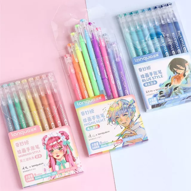 9PCS Multi Color Gel Ink Pens Handbook Marker Kawaii School Office Stationery