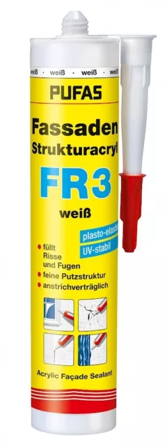 12x Pufas Fassaden Strukturacryl FR3 0,31 Liter weiß