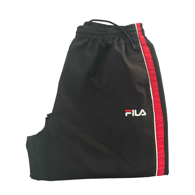 FILA Pantaloni Di Tuta Vintage Da Uomo Neri Rossi Track Pants taglia XL con zip