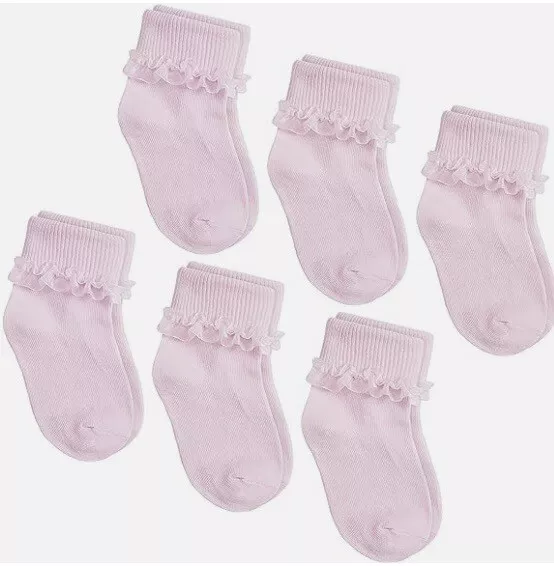 Baby Girl Lace Turn Over Top Socks 3 Pairs A Pack 